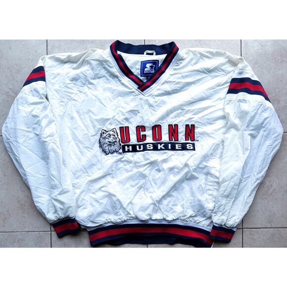 UConn Huskies 90s STARTER windbreaker Pullover jacket XL white vtg Connecticut - Picture 1 of 8